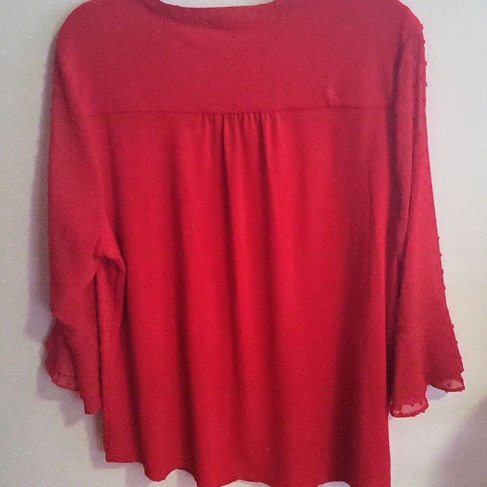 Charter Club Red Pleated Mandarin Collar Blouse - Picture 4 of 6